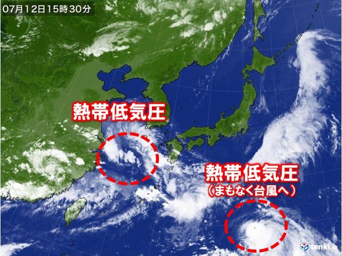 明日13日は西日本で激しい雨　土砂災害など警戒　ダブル熱帯低気圧の動きは?