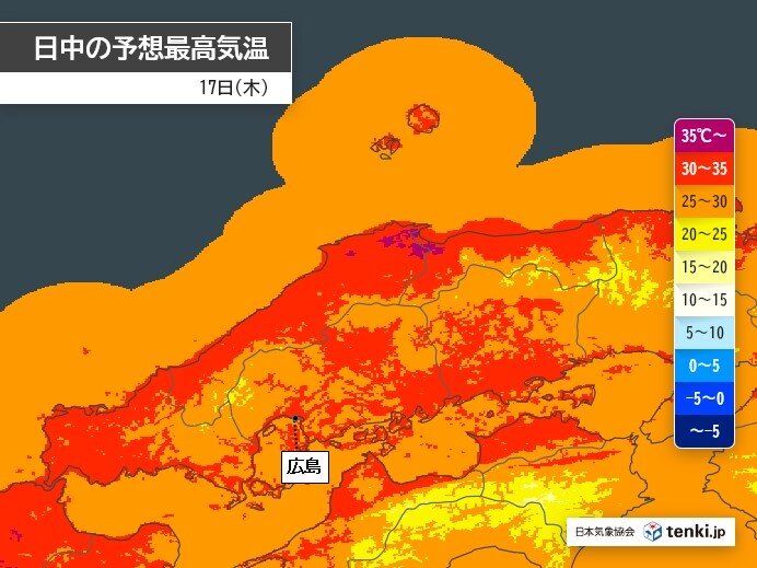 明日17日も日本海側ほど気温が高い
