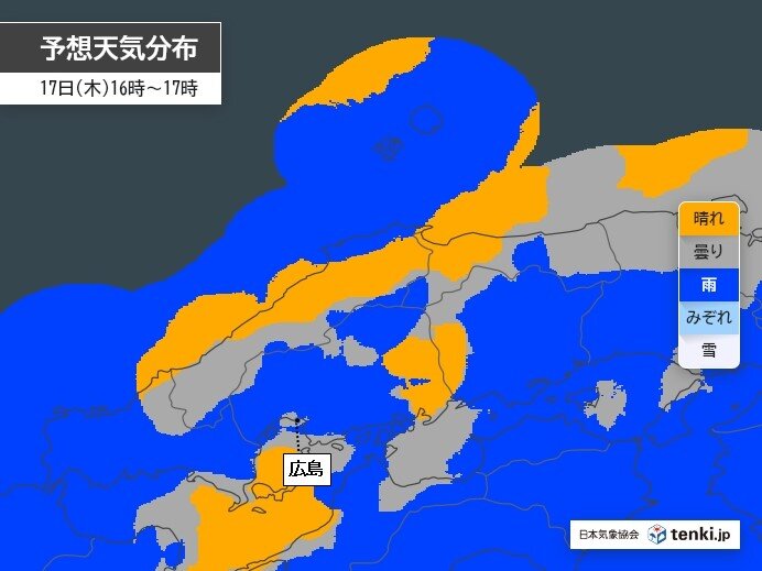 明日17日午後から断続的に雨　西部を中心に激しく降る所も