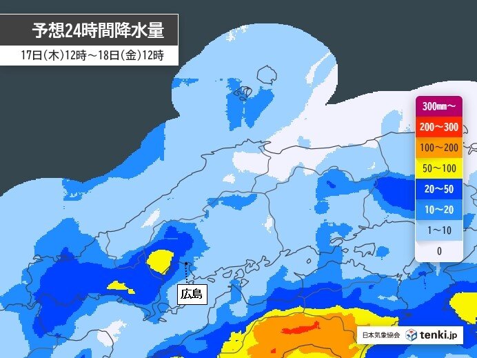 18日12時までの24時間降水量は西部の多い所で50～100ミリ