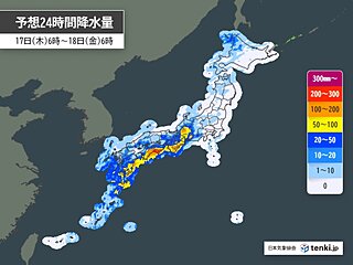 今日17日も所々で雨や雷雨　東海以西は道路が一気に冠水するような非常に激しい雨も
