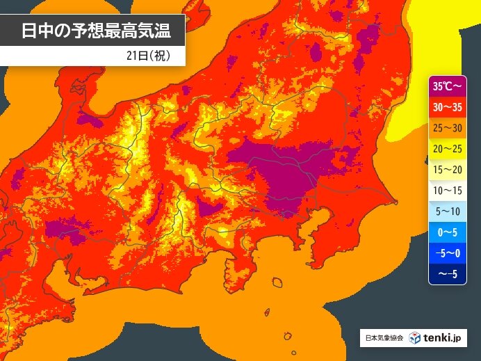 21日海の日　関東は午前中から猛暑日続出　東京都に11日ぶりの熱中症警戒アラート