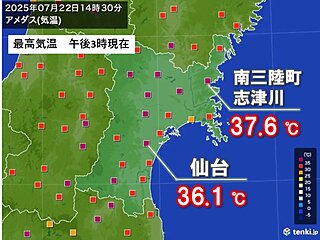 宮城県　猛暑日地点が過去最多の16地点　災害級の暑さに警戒