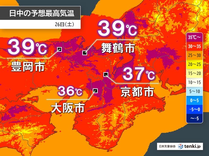 とにかく暑い近畿　今日26日は日本海側で39℃　来週は京都市など内陸部で40℃も