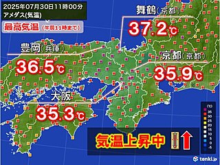 今日30日の近畿も猛烈な暑さ　各地で7月の猛暑日記録更新中　熱中症に厳重警戒