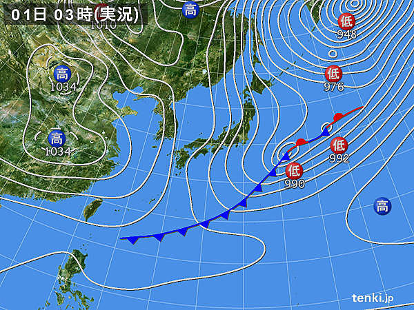 1日　北風強い　晴れる所も万全の防寒を