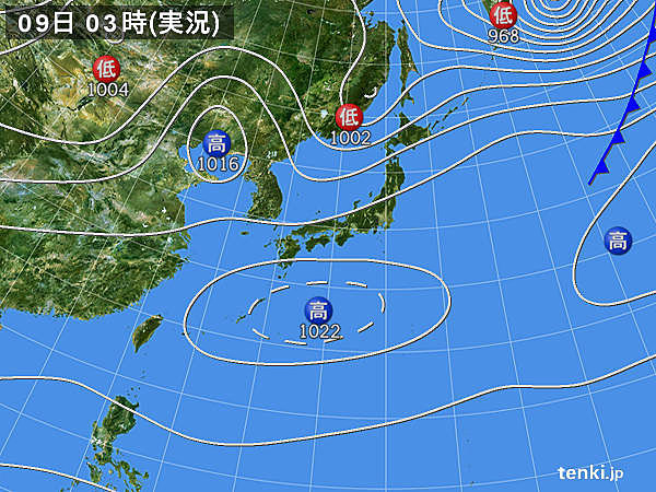 9日　広い範囲で不安定　雷雨も