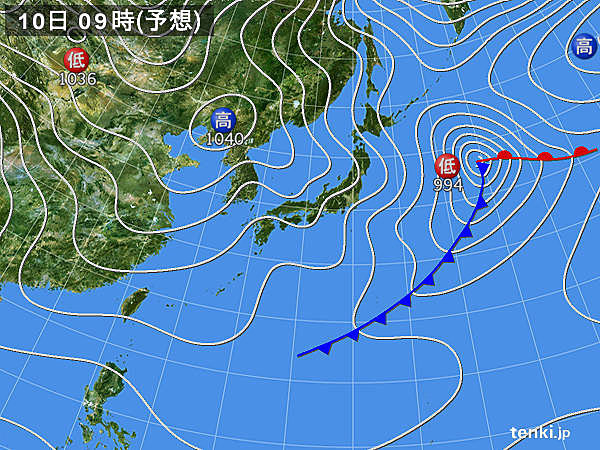 10日(日)　広く北風　西日本の日本海側は強風