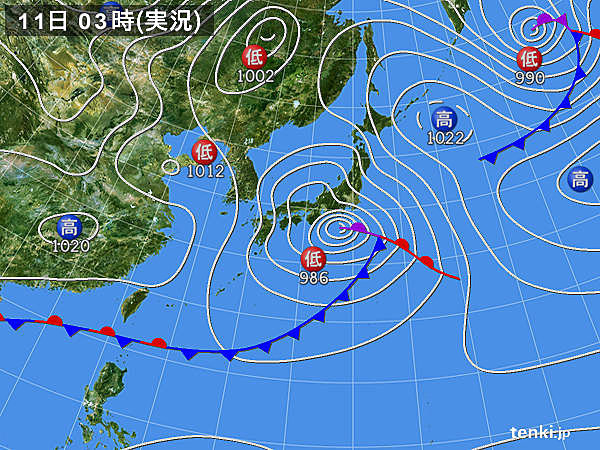 11日　低気圧急発達　暴風や猛吹雪に警戒