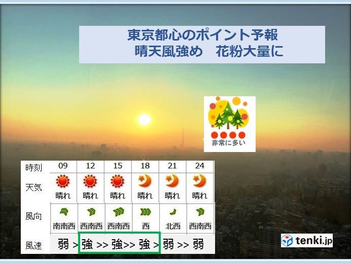 13日 都心のポイント予報 晴風花粉乾燥 日直予報士 19年03月13日 日本気象協会 Tenki Jp