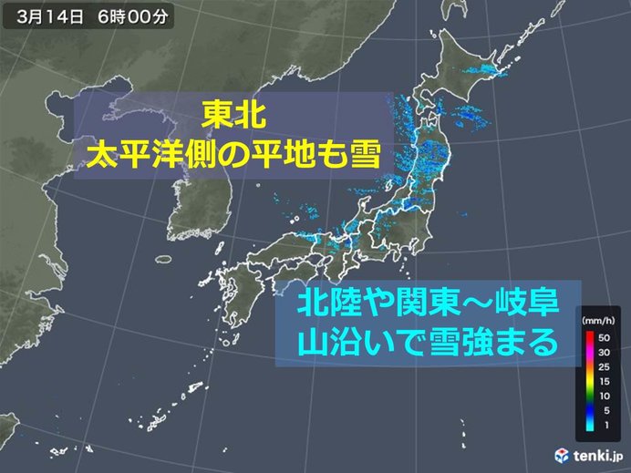 今朝　東北や北陸周辺で雪雲発達　風も強く荒れた天気