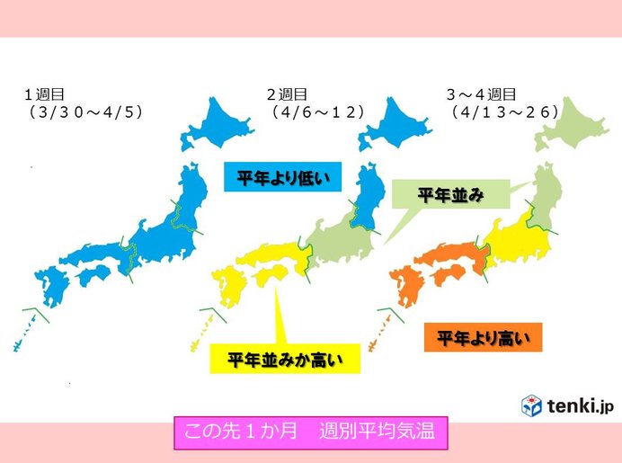 1か月予報　桜前線は順調に北上　汗ばむ陽気の日も