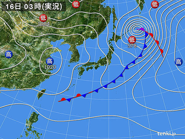 16日　嵐去り広く晴れ　でも長続きせず