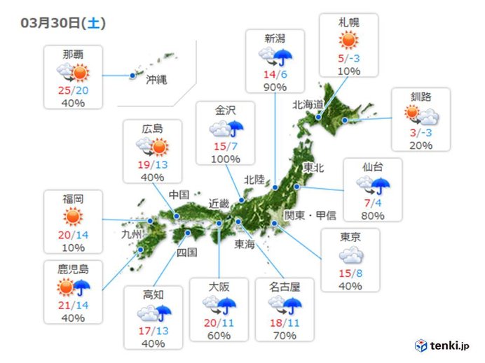 沖縄・九州～東海の天気