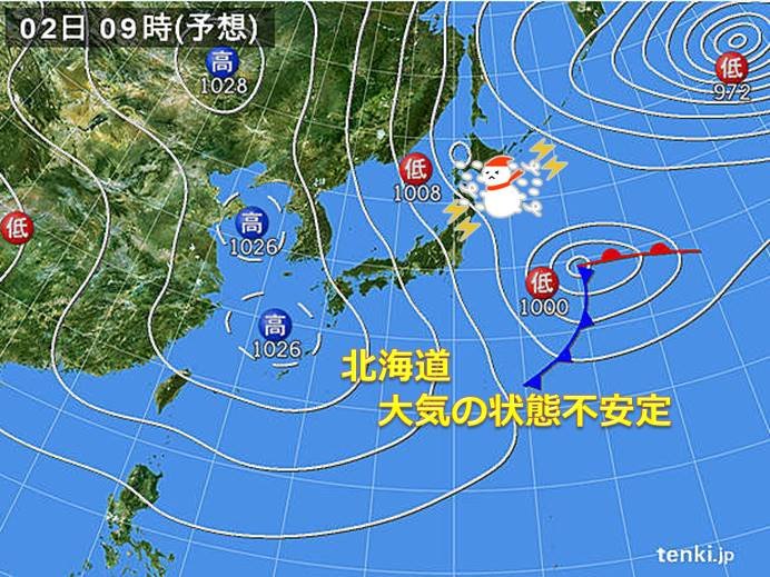 北海道　2日は所々で強い雪