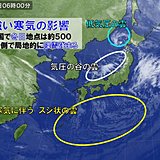寒気の強さがわかる　日本の南にもスジ状の雲