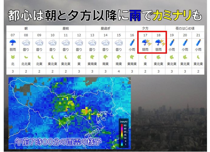 東京都心　通勤時も帰宅時も雨具必要