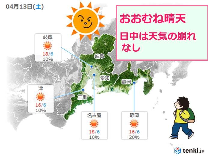 東海 週末のお出かけは 13日がオススメ 日直予報士 19年04月12日 日本気象協会 Tenki Jp