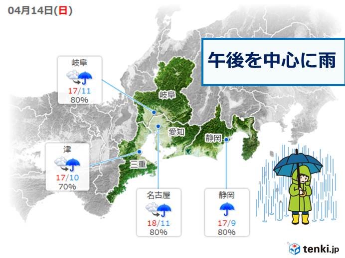 14日の東海地方の天気