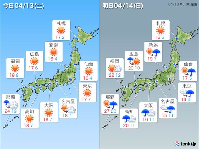 土曜は春らしい晴天　日曜は一転、春の嵐