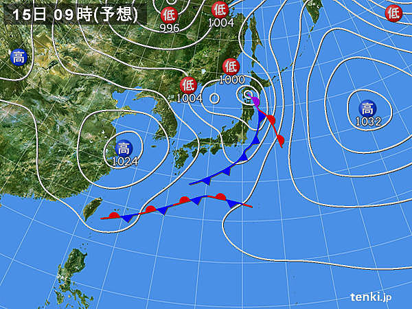 15日(月)　北海道～東海　強風や強い雨に注意