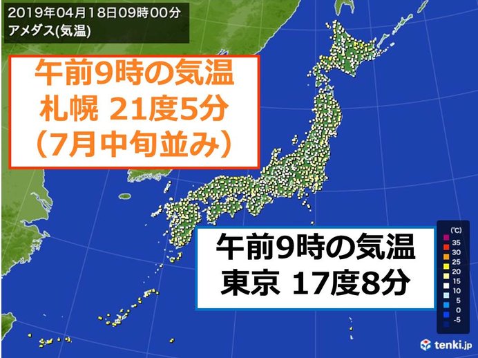 北海道　朝から7月並み　すでに札幌が東京より暖かい