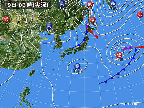 19日　日本海側はヒンヤリ　太平洋側も夜は北風強め