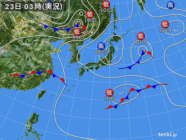 23日　中国地方や近畿北部まるで夏　西から次第に雨