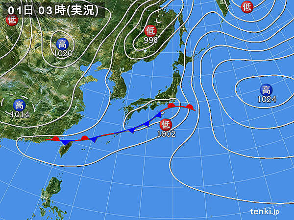 令和元年5月1日　広く曇りや雨　落雷・突風・降雹も