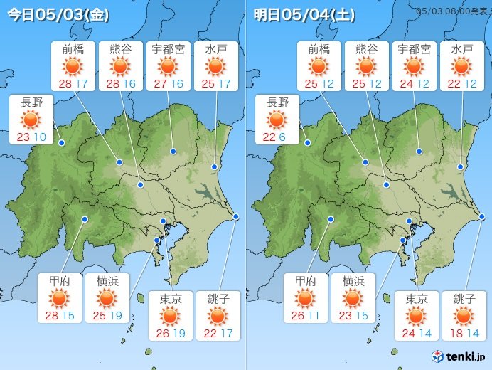 関東3日　夏のような暑さと局地的な雨