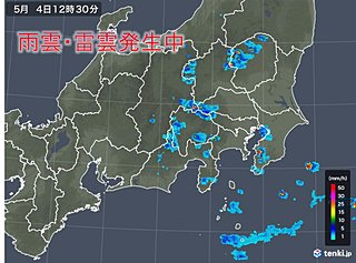 関東甲信や静岡　雨雲発生中　雷雨注意