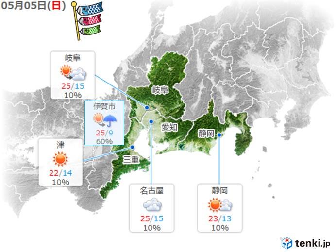 東海　5日は薄雲を通して日差しが届く