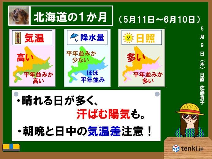 北海道の1か月　汗ばむ陽気が多そう