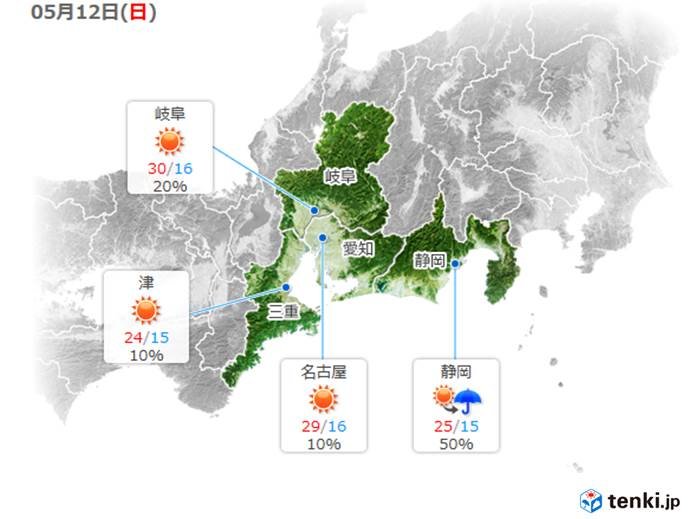 東海　12日は真夏日の所も