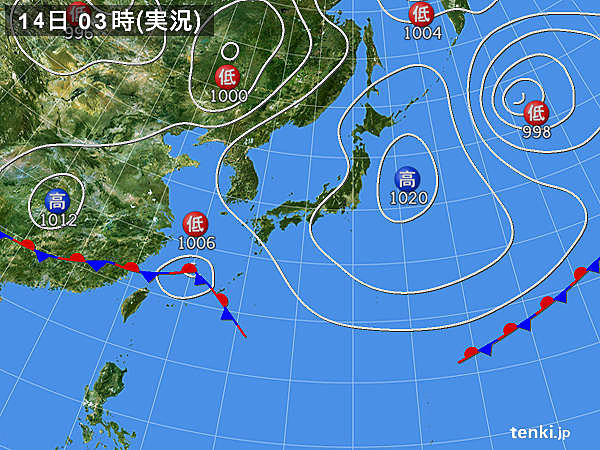 14日　沖縄は強い雨・落雷・突風　関東も激しい雨