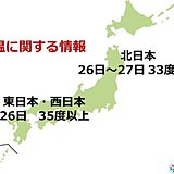 北日本～西日本　高温に関する情報　35度以上予想も