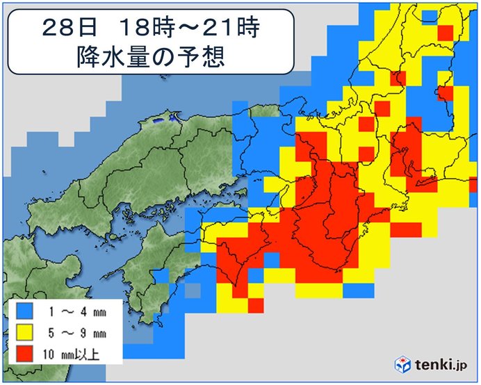 近畿や東海は今夜　関東はあす朝　激しい雨注意