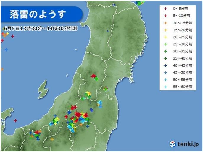 東北に活発な雷雲　ひょうやあられも