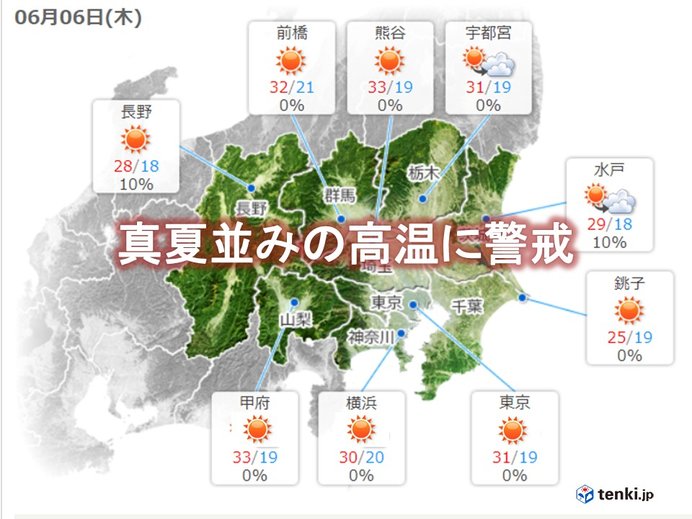 関東6日　真夏の暑さ　熱中症に警戒を