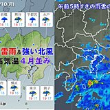 10日の関東　冷たい雨でカミナリも強い北風も