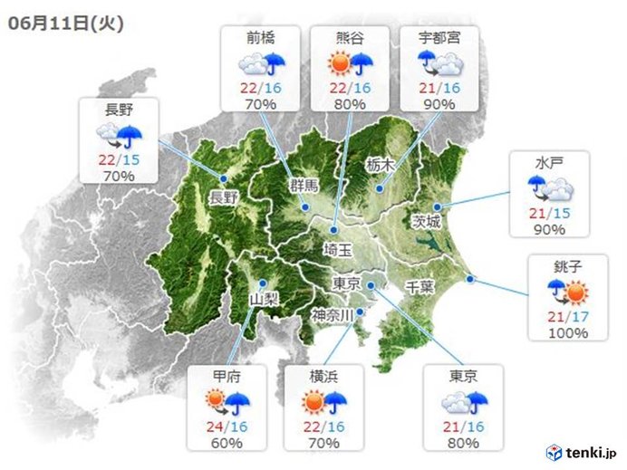 11日(火)梅雨空・梅雨寒続く