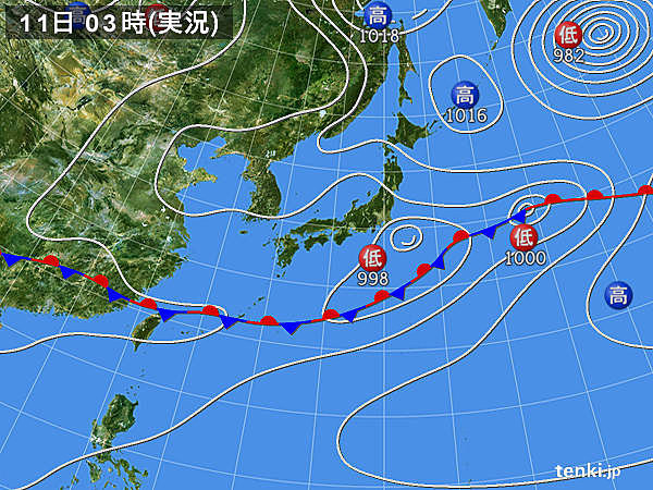 11日　沖縄は大雨の恐れ　本州でも午後は激しい雨