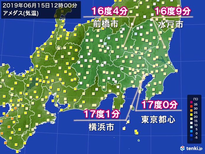 関東 梅雨寒 東京都心の正午の気温17度 日直予報士 19年06月15日 日本気象協会 Tenki Jp