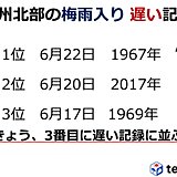 九州北部の梅雨入り　3番目に遅い記録に並ぶ