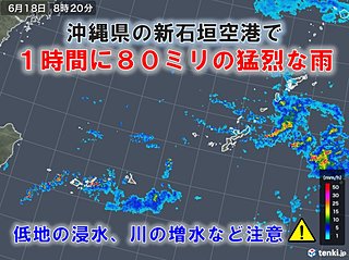 沖縄県の新石垣空港で猛烈な雨