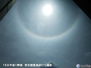 東京都心の空にハロ(日暈)くっきり