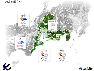 19日の東海地方　天気急変に注意
