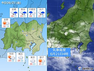 21日関東　蒸し暑さが続く　急な雨や雷雨の所も