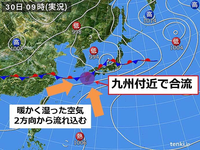 九州北部　発達した雨雲かかり続ける　熊本すでに大雨