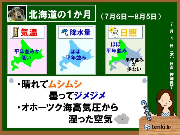 北海道1か月　晴れてムシムシ、曇ってジメジメ